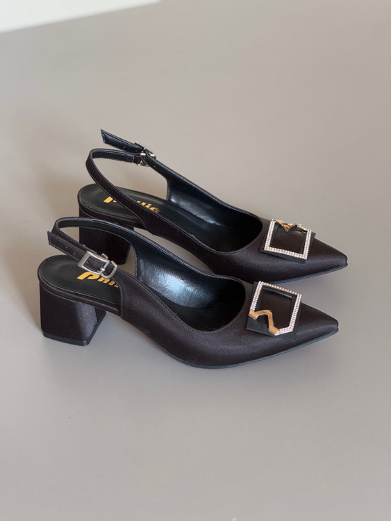 کفش سگک دار ساتن مشکی