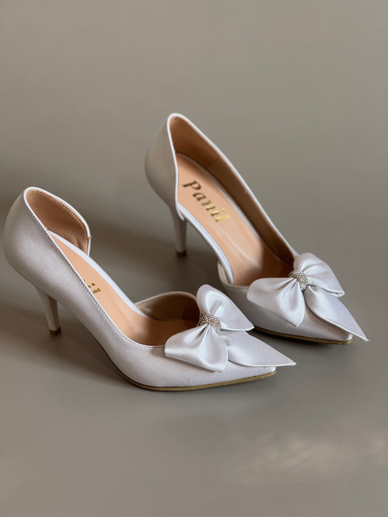 پاپیونی ساتن نگینی سفید